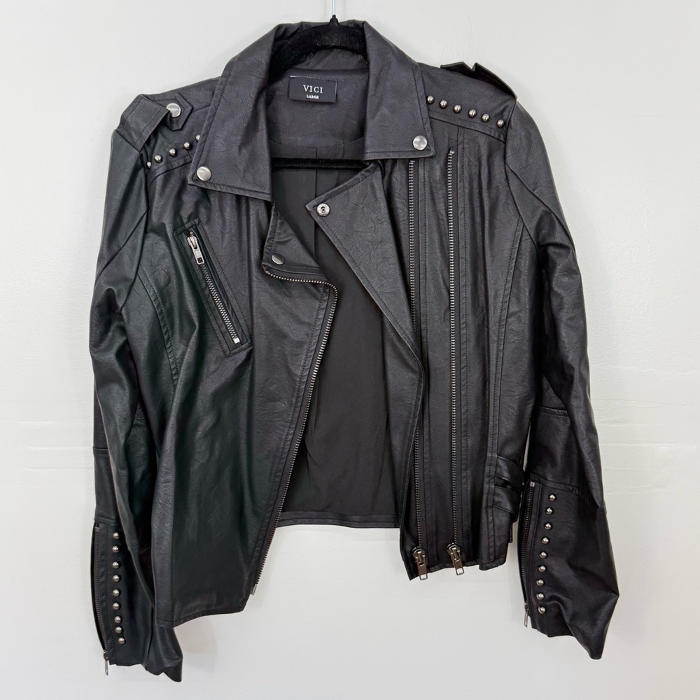Vici Black Leather Studded Jacket for Women